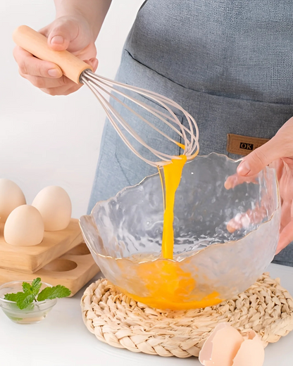 Set di utensili da cucina in silicone ecologico con manici in bambù