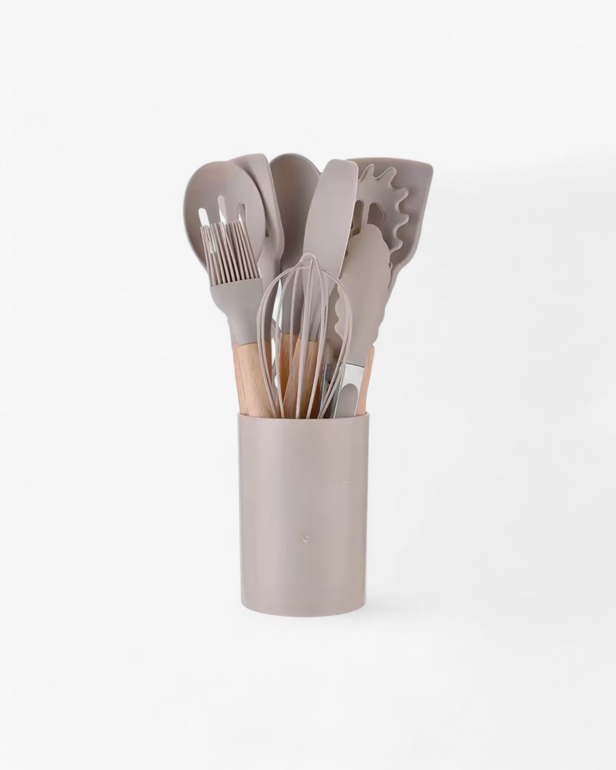 Set di utensili da cucina in silicone ecologico con manici in bambù