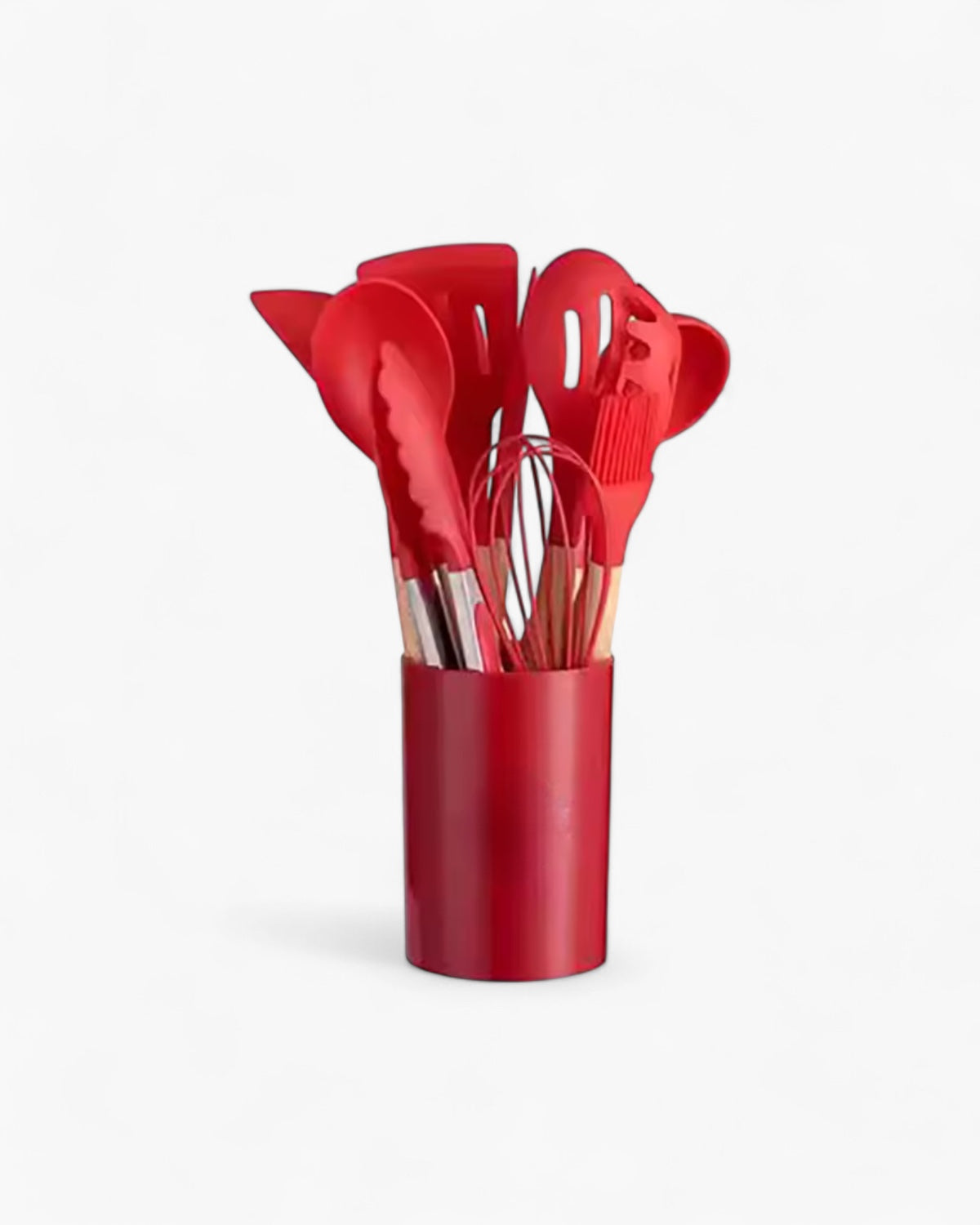 Set di utensili da cucina in silicone ecologico con manici in bambù